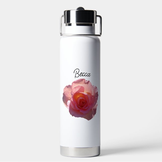 Radiant Pink Tea Rose Personalised Water Bottle (Back)
