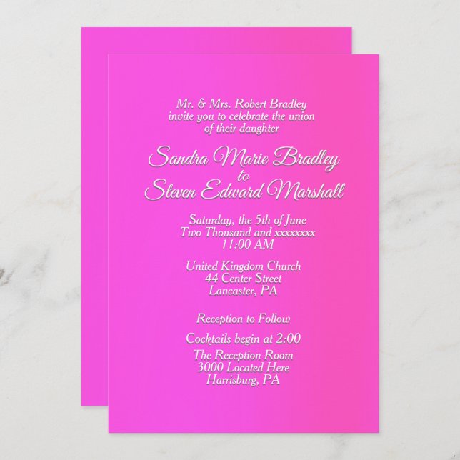 Radiant Pink Wedding Invitation 5" x 7" (Front/Back)