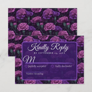 Radiant Purple Carnation Inspired Retro Wedding RSVP Card