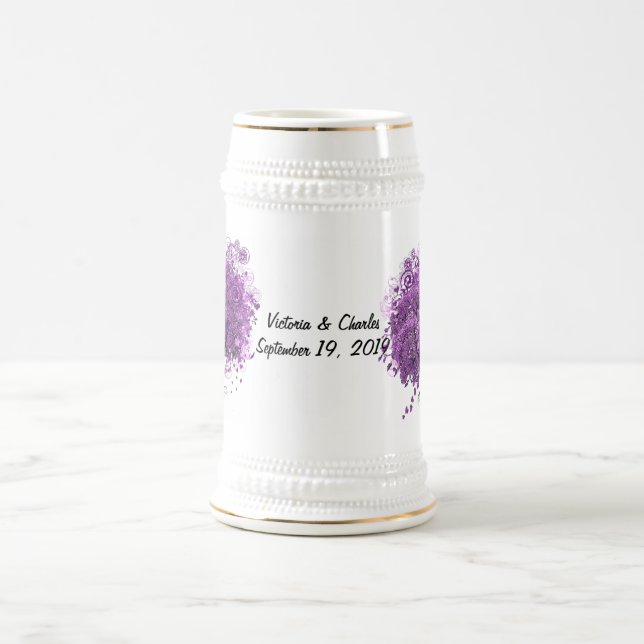 Radiant Purple Heart Leaf Tree Wedding Beer Stein (Center)