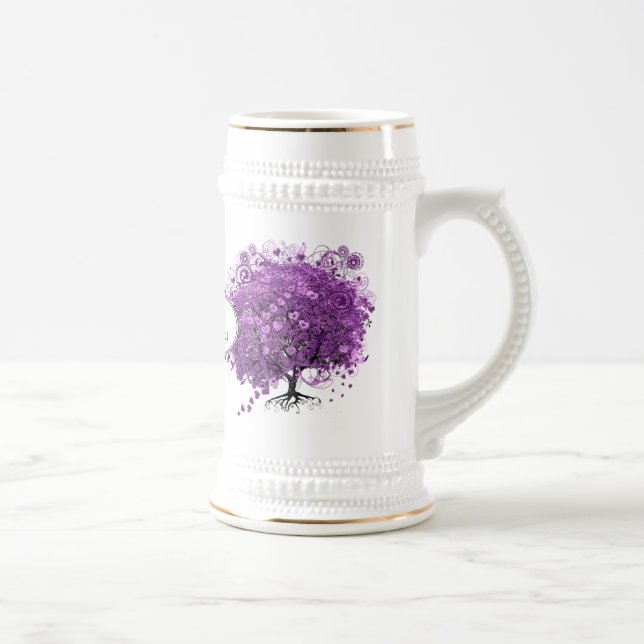Radiant Purple Heart Leaf Tree Wedding Beer Stein (Right)