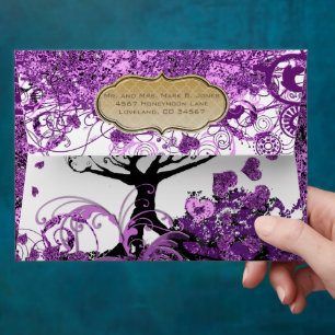 Radiant Purple Heart Leaf Tree Wedding Envelope