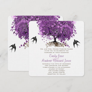 Radiant Purple Heart Leaf Tree Wedding Invitation