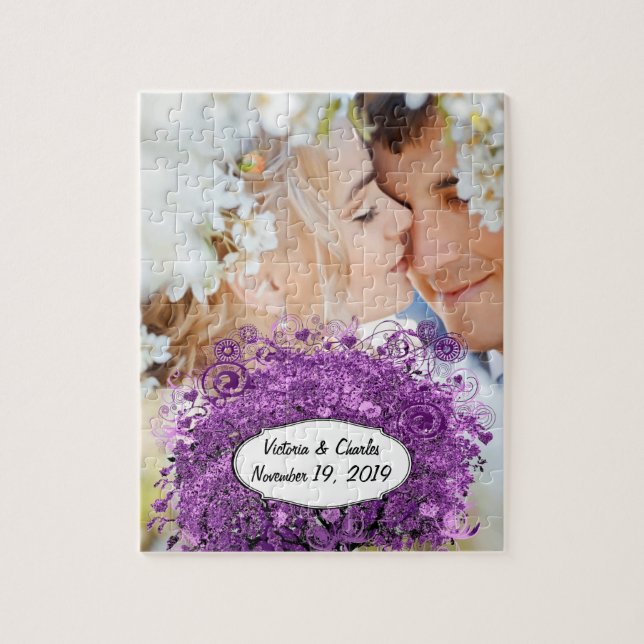 Radiant Purple Heart Leaf Tree Wedding Jigsaw Puzzle (Vertical)