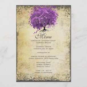 Radiant Purple Heart Leaf Tree Wedding Menu