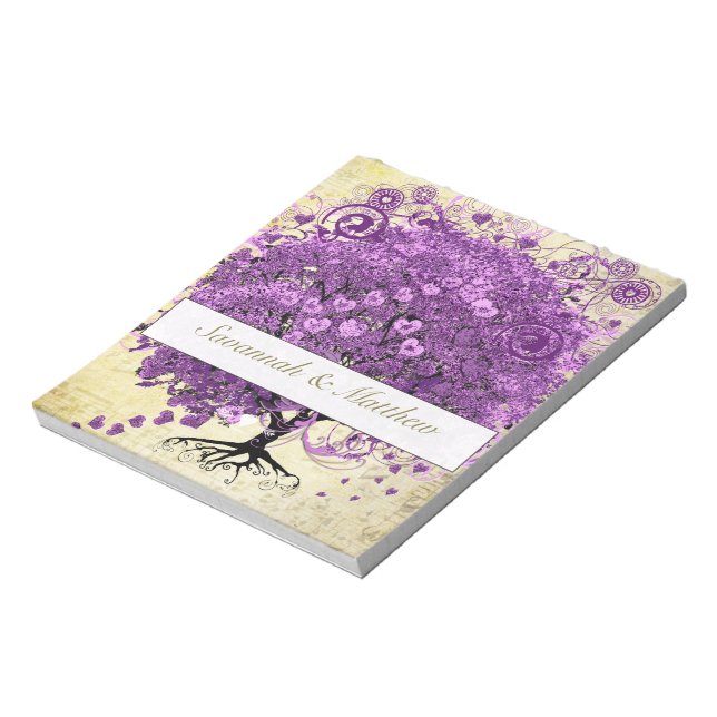 Radiant Purple Heart Leaf Tree Wedding Notepad (Rotated)