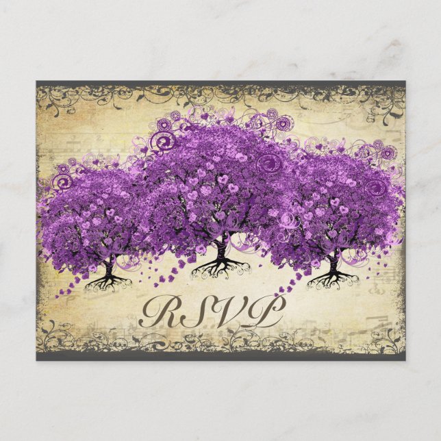 Radiant Purple Heart Leaf Tree Wedding Postcard (Front)