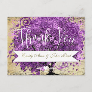Radiant Purple Heart Leaf Tree Wedding Postcard