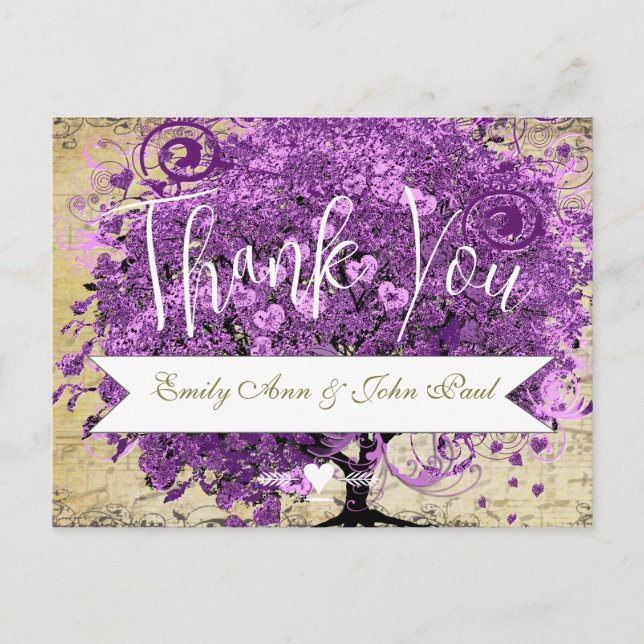 Radiant Purple Heart Leaf Tree Wedding Postcard (Front)