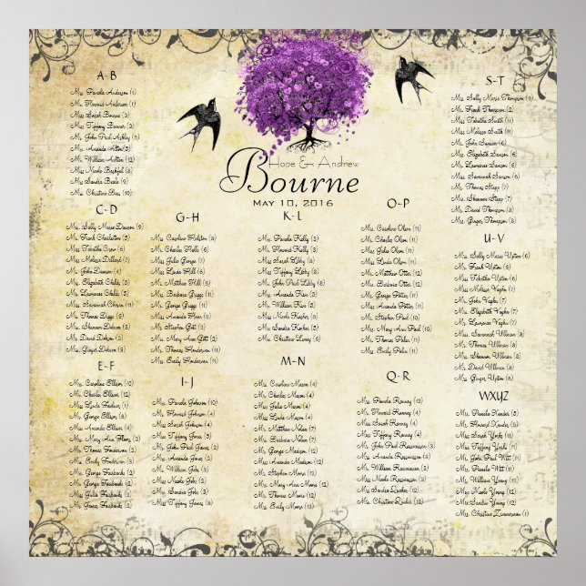 Radiant Purple Heart Leaf Tree Wedding Poster (Front)