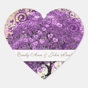 Radiant Purple Heart Leaf Tree Wedding Sticker
