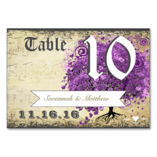 Radiant Purple Heart Leaf Tree Wedding Table Number