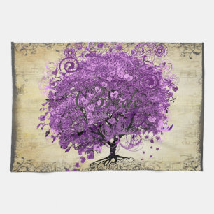 Radiant Purple Heart Leaf Tree Wedding Tea Towel