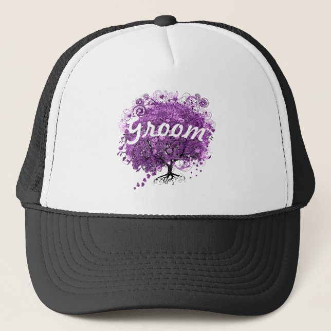 Radiant Purple Heart Leaf Tree Wedding Trucker Hat (Front)
