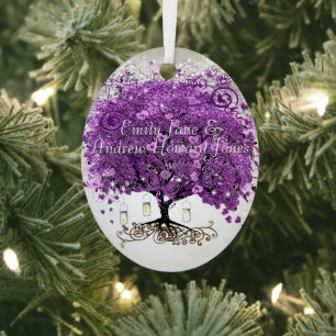Radiant Purple Romantic Heart Leaf Wedding Metal Tree Decoration