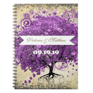 Radiant Purple Romantic Heart Leaf Wedding Notebook