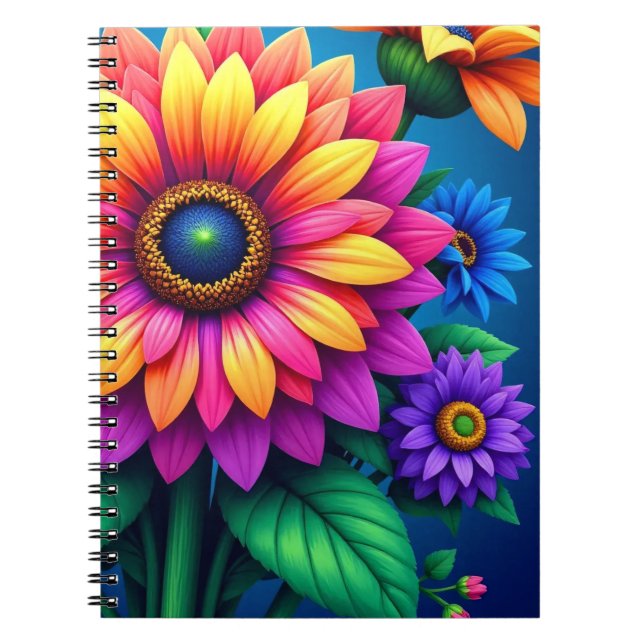 Radiant Rainbow Bloom Bouquet Notebook  (Front)