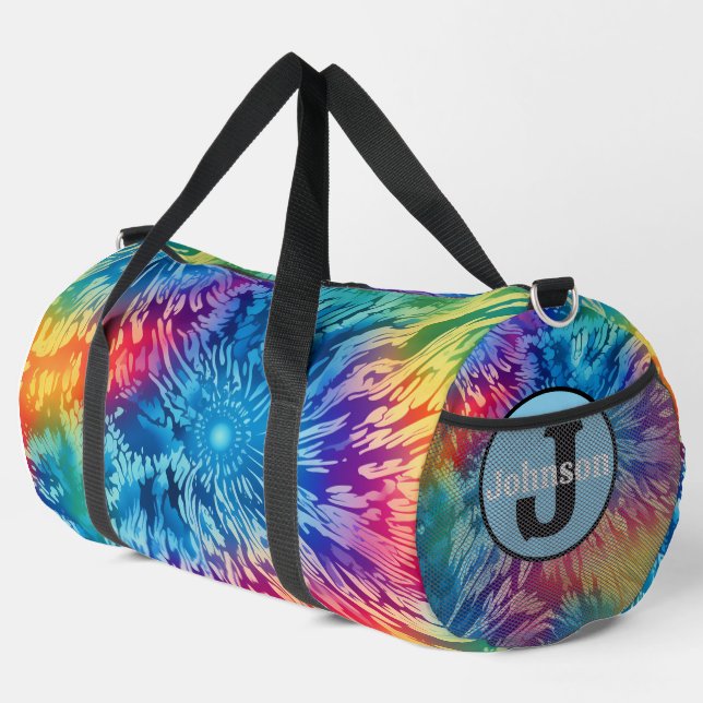 Radiant Rainbow Tie Dye Monogram Personalised Duffle Bag (Right Corner)