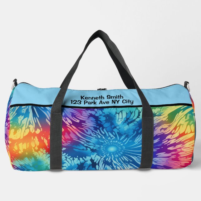 Radiant Rainbow Tie Dye Monogram Personalised Duffle Bag (Front)