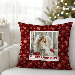 Radiant Red and Gold Angel Vintage Christmas Cushion