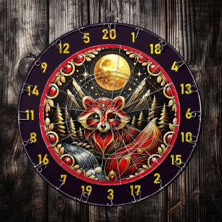 Radiant Red And White Racoon Beneath Golden Glow Dartboard