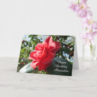 Radiant Red Camellia - Personalized Birthday Card