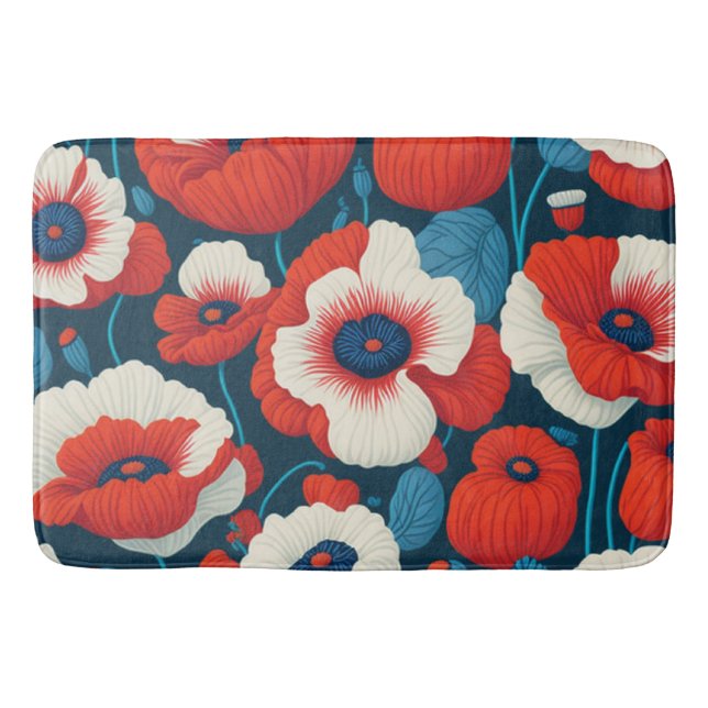 Radiant Red Flowers & Poppies Bath Mat (Front)
