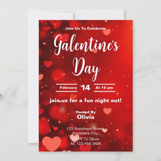 Radiant Red Galentine's Day Night Out Invitation  (Front)
