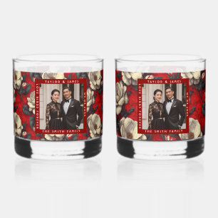 Radiant Red Gardenias Traditional Wedding Whiskey Glass