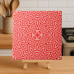 Radiant Red & Peach Kaleidoscopic Mandala Pattern Tile<br><div class="desc">Imagine diving into a vibrant world where fiery red and creamy peach dance in a perfectly synchronized geometric ballet. This isn't just a pattern; it's a mesmerizing mosaic that seems to shift and transform before your very eyes, a true optical symphony for your space. Each line and curve is meticulously...</div>