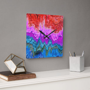 "Radiant Reflection" Colourful Abstract Art Square Wall Clock