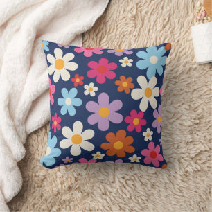 Radiant Retro Flower Blooms Cushion