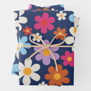 Radiant Retro Flower Blooms Wrapping Paper Sheet