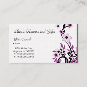 Radiant Retro Flowers Business Card, Eggplant Card
