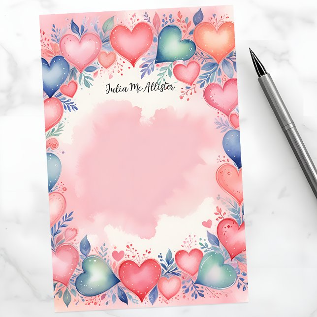 Radiant Romantic Dreamy Artistic Watercolor Hearts Stationery (Creator Uploaded)