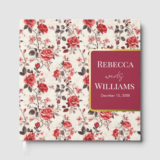 Radiant Rose Flower Boho Wedding Guest Book (Front)