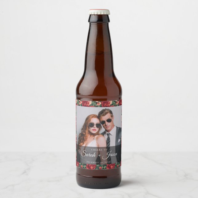 Radiant Rose Flower Wedding Beer Label (Front)