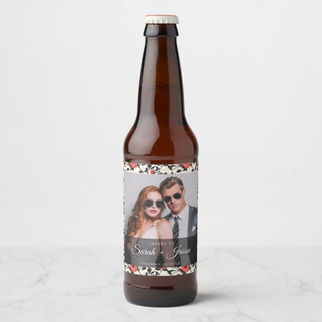 Radiant Rose Flower Wedding Beer Label (Front)