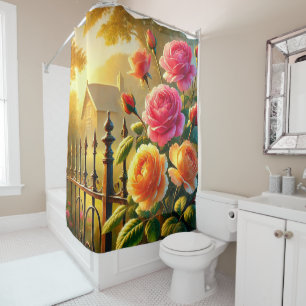 Radiant Rose Garden Scene Shower Curtain