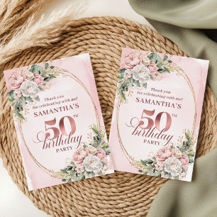 Radiant Rose Gold Greenery 50th Birthday Thank You Card