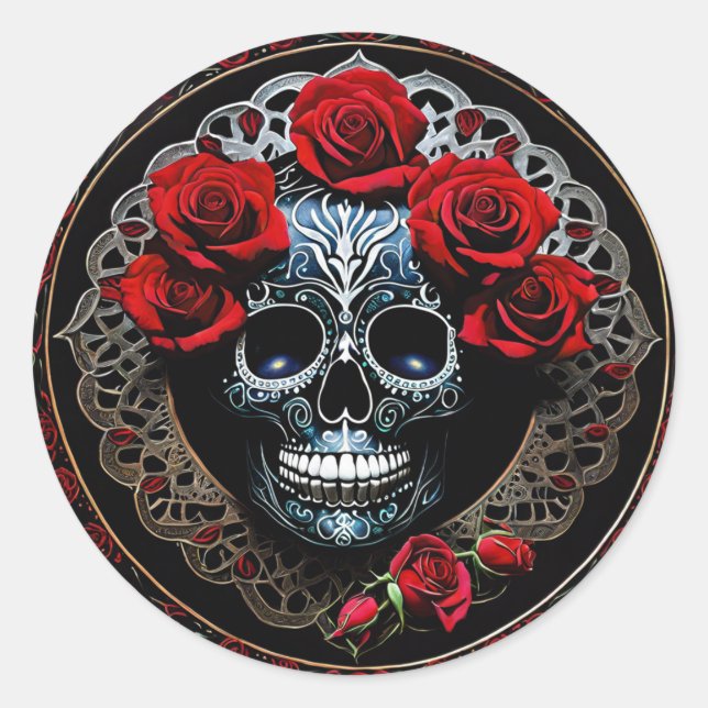 Radiant Rose Sugar Skull Stickers Day of the Dead (Front)