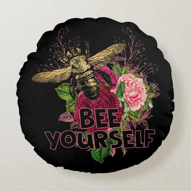 Radiant Rose & the Gentle Bee, Bee Yourself Postca Round Cushion (Front)