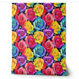 Radiant roses motifs, watercolor floral pattern wallpaper