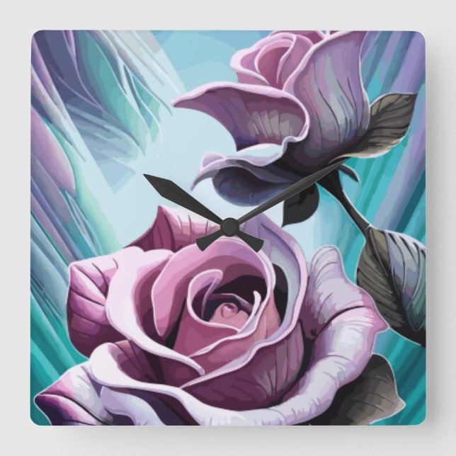 Radiant Roses: Perfectly Pink and Purple Petals Square Wall Clock (Front)