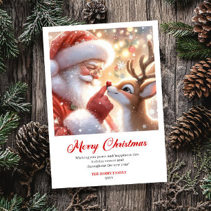 Radiant Santa And Rudolph Merry Christmas Greeting Holiday Card