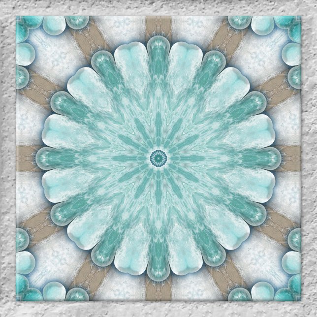 Radiant Sea Geometric Design Bathroom Tile (Ceramic tile showing an original geometric floral star design based on images of the beach and ocean)