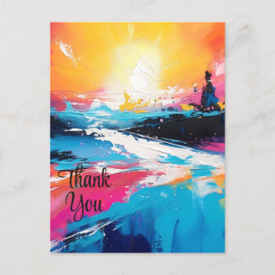 Radiant Serenity: Abstract Sunset Reflections Postcard