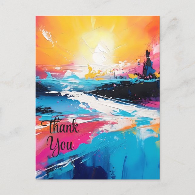 Radiant Serenity: Abstract Sunset Reflections Postcard (Front)