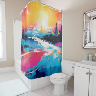 Radiant Serenity: Abstract Sunset Reflections Shower Curtain