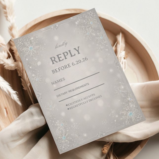 Radiant Silver Frosted Winter Sparkle RSVP Card (Creator Uploaded)